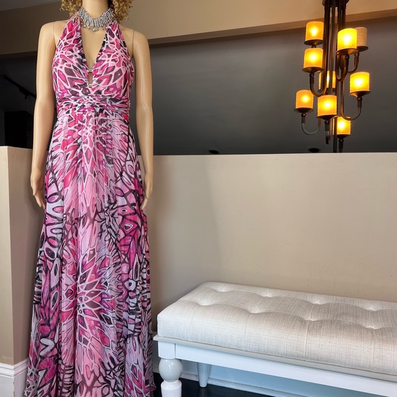 White House Black Market Fuchsia Halter Maxi Dress - Picture 2 of 16